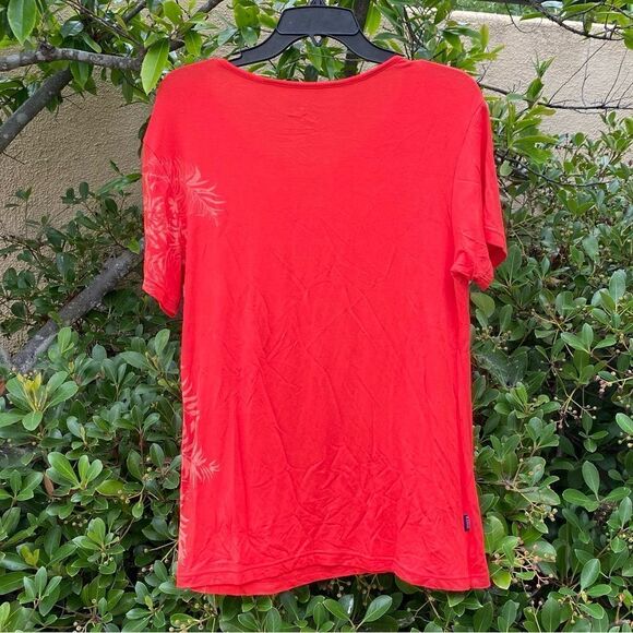 Kuhl Short Sleeve Keyhole Shirt Womens Orange Floral Pattern Top. Large - Picture 2 of 6